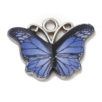 ECH03-BLU-2 - Blue Enamel Butterfly charm/pendant - platinum 